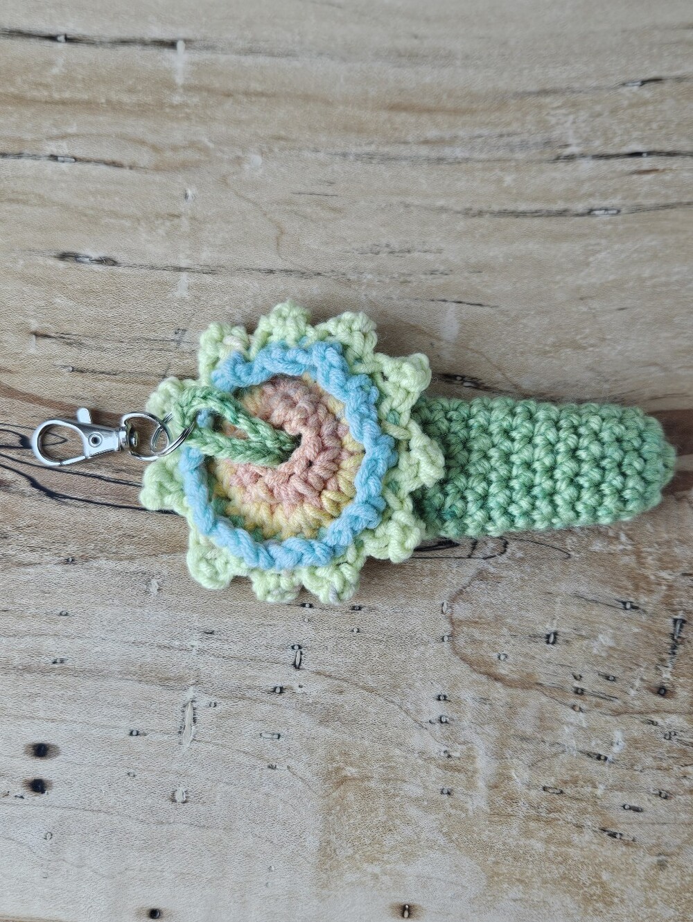 Handmade Flower Lip Balm Keychain - Multi: Blue, Green, Yellow, Orange